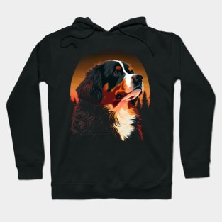 Bernese Mountain Dog Art Print Hiking Orange Sunset Hoodie